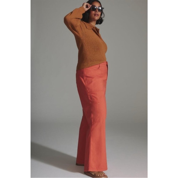 Anthropologie Pilcro Womens 31 Coral Wide Leg High Rise Painter Puddle Pants‎ - Picture 2 of 14